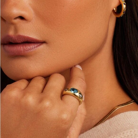 Gorjana Band Ring Nova Gold Plated Crystal Blue Sz.8 - Picture 7 of 11